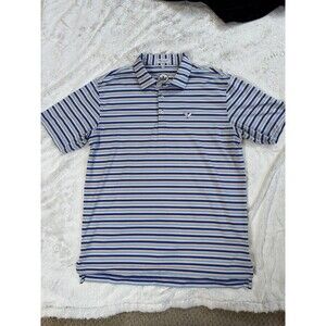 Peter Millar Summer Comfort Polo Shirt Sz L Blue Orange Striped Patch 24x31